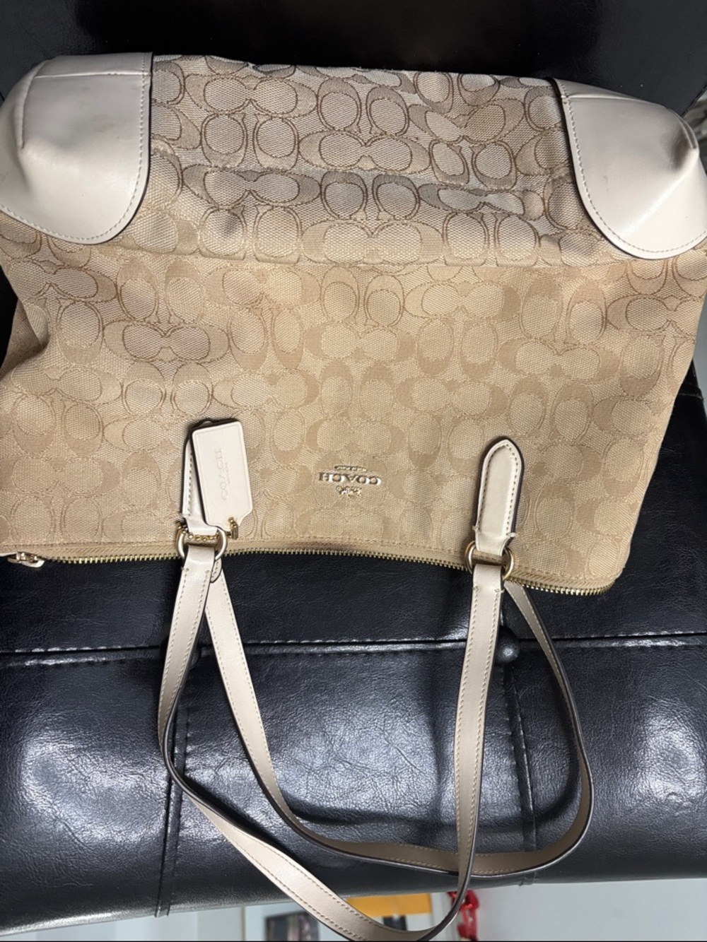 Coach Beige and Cream Signature Canvas Tote